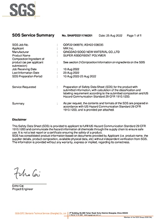 SDS Service Summary